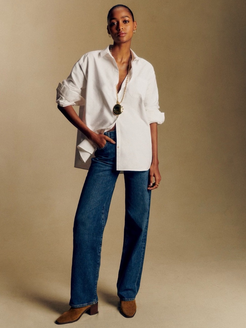 Sezane Max Shirt in Classic White (Size 38)